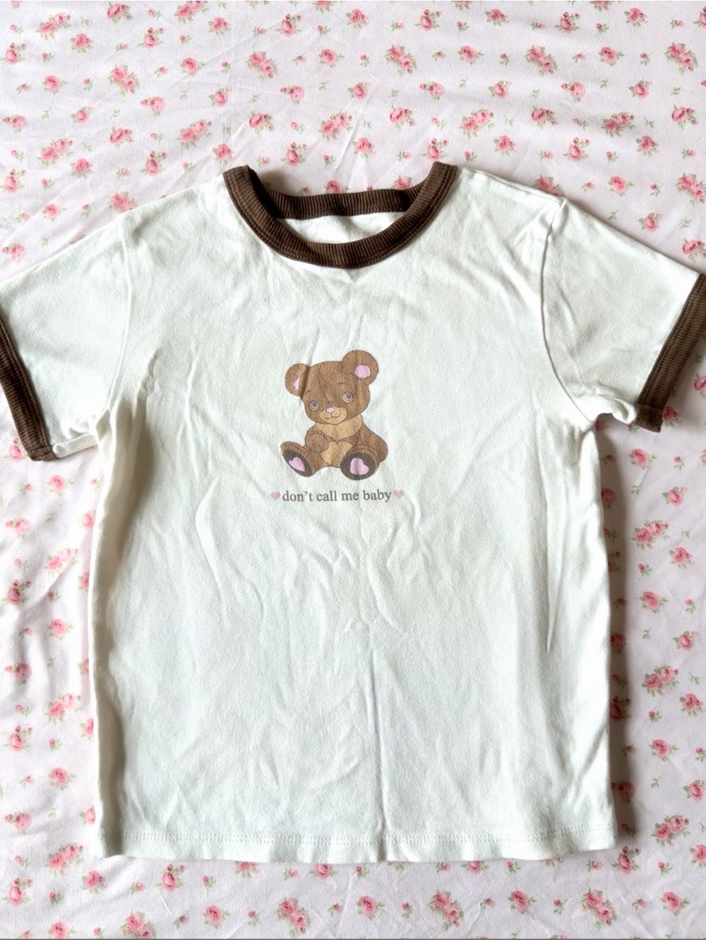 & Other Stories Cream Ringer Tee with Brown Teddy Graphic